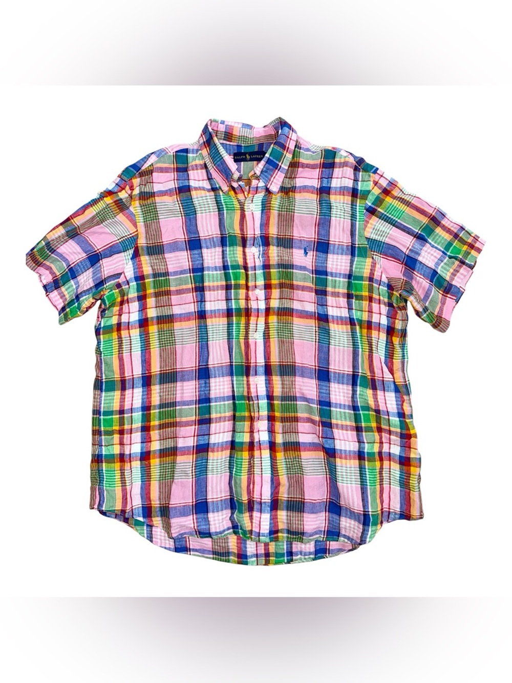 Polo by Ralph Lauren Pink Multi-Color Plaid Short-Sleeve Button-Down Linen Shirt